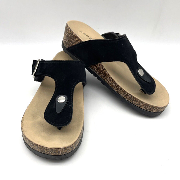 Bamboo Black Faux Suede Platform Thong Flip Flop Sandals Women's Size 7.5 38 - Picture 1 of 16